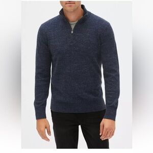 Men’s Gap quarter zip heathered blue mock neck sweater sz M nwt 011